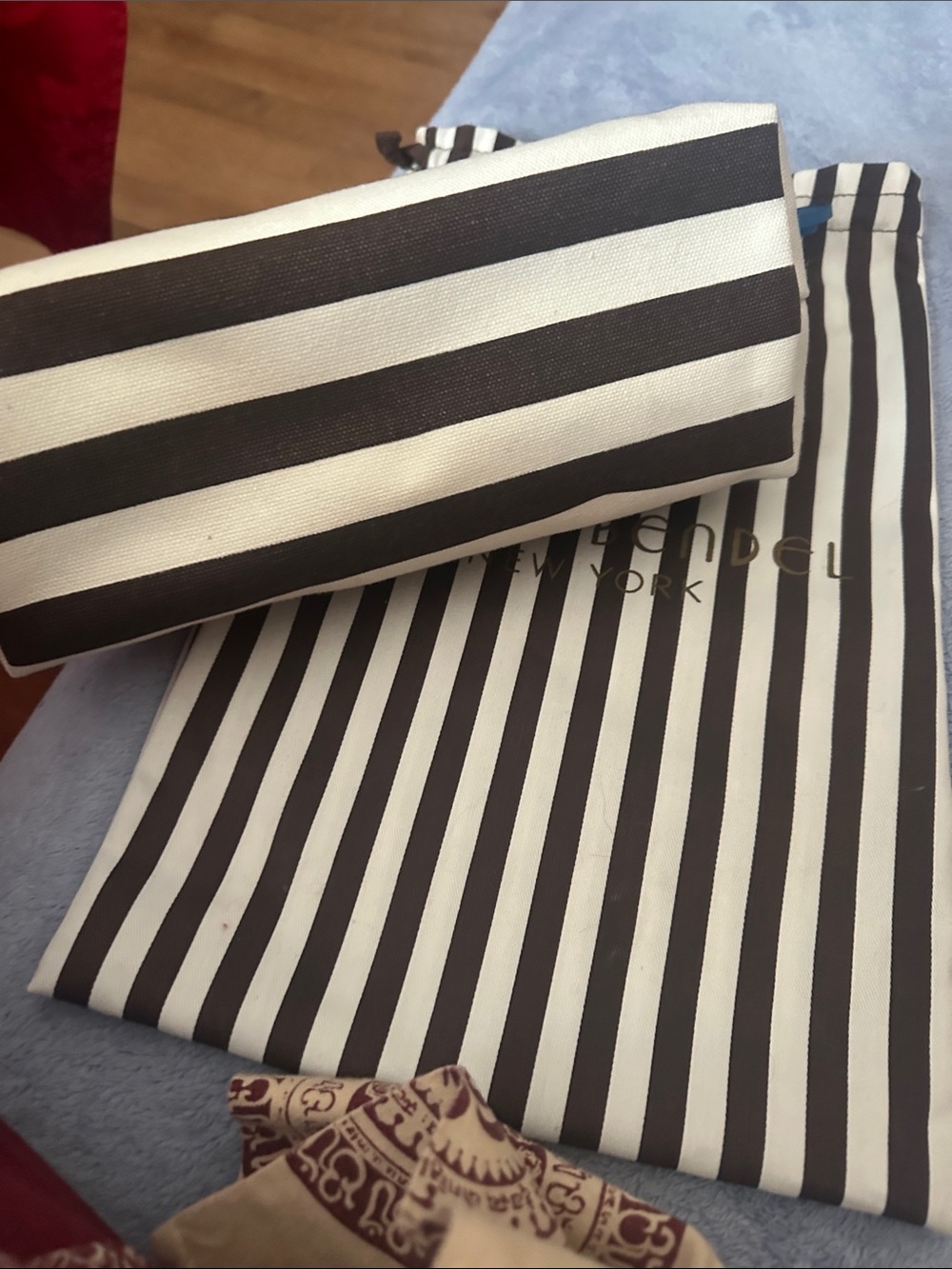 henri bendel Black and White Striped Cosmetic Bag with Blue Logo - Picture 5 of 6